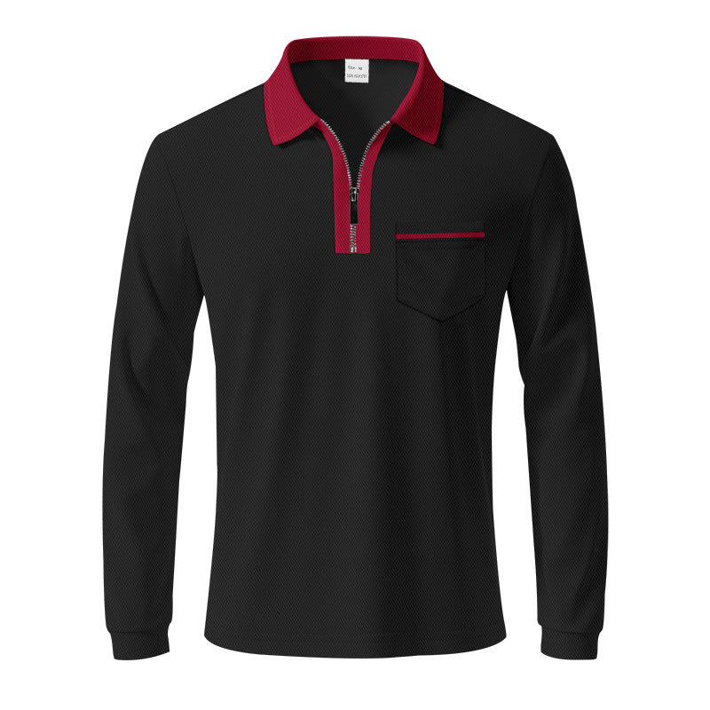Herren Langarm-Polo mit Reißverschluss und Brusttasche WW