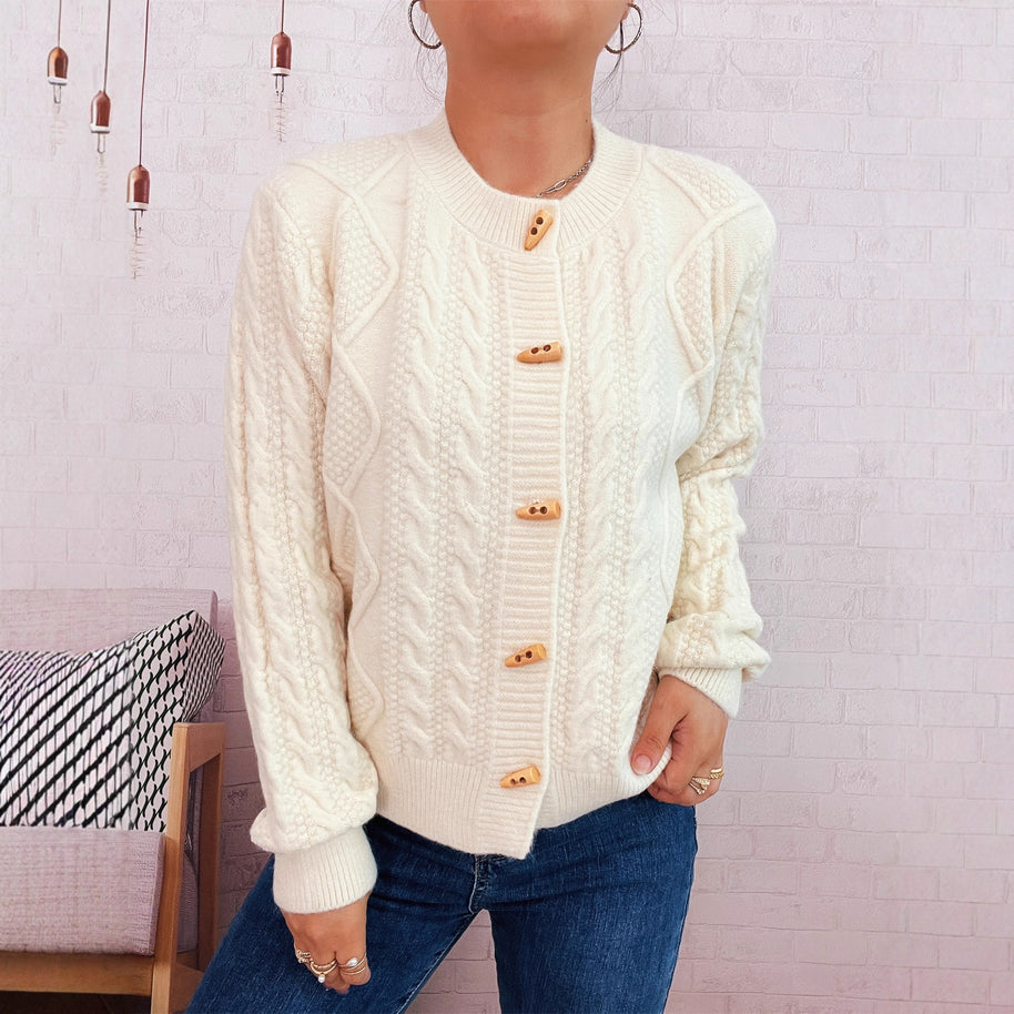 Damen Strickjacke mit dekorativen Knöpfen und strukturierter Webart WW