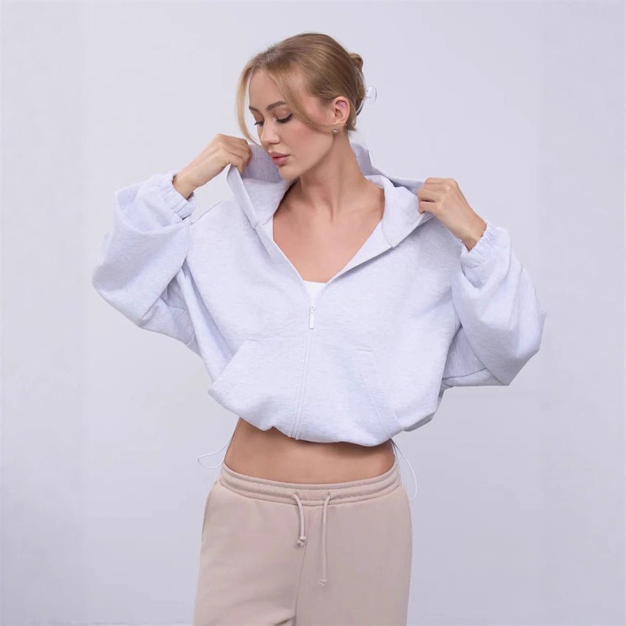Damen Sportlicher Cropped Fleece-Hoodie WW