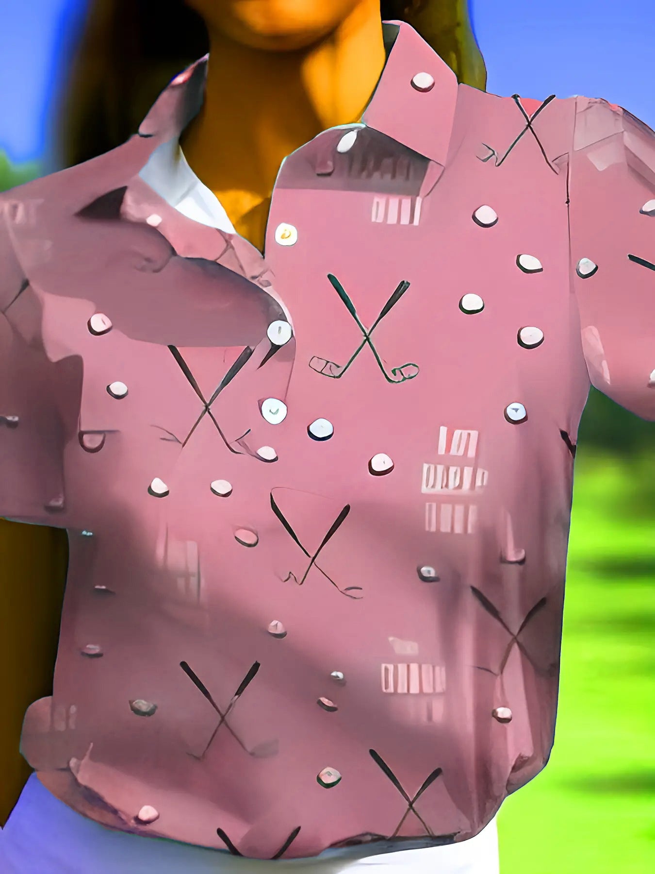 Damen Kurzarm-Hemd mit modischem Golf-Print und komfortablem Schnitt WW