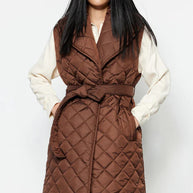 Damen Steppweste mit breitem Kragen und Taillengürtel WW