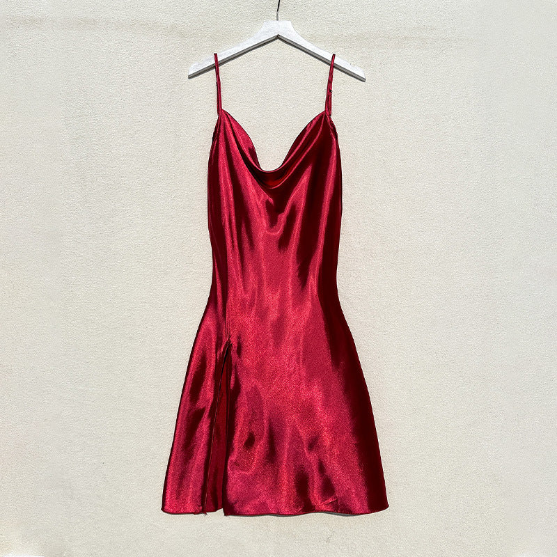 Damen Satin Kleid mit tiefem Ausschnitt WW