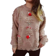 Damen festlicher Pullover mit kreativen Weihnachtsmotiven und strukturiertem Design WW