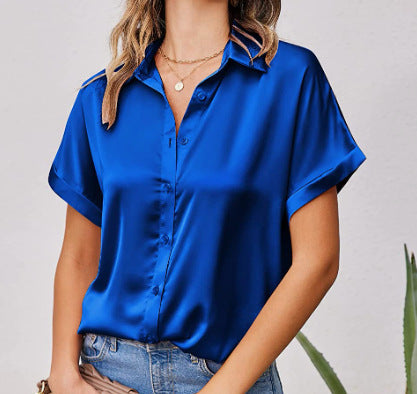 Damen Satin-Bluse mit überschnittenen Schultern WW