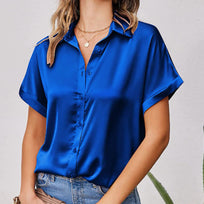 Damen Satin-Bluse mit überschnittenen Schultern WW