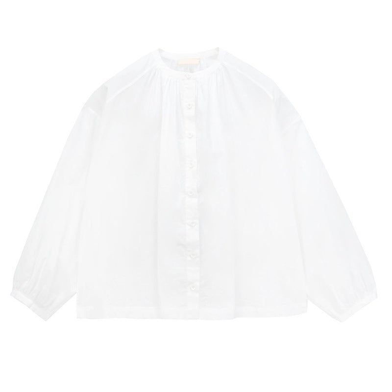 Damen Bluse mit hohem Kragen und eleganter Knopfleiste WW