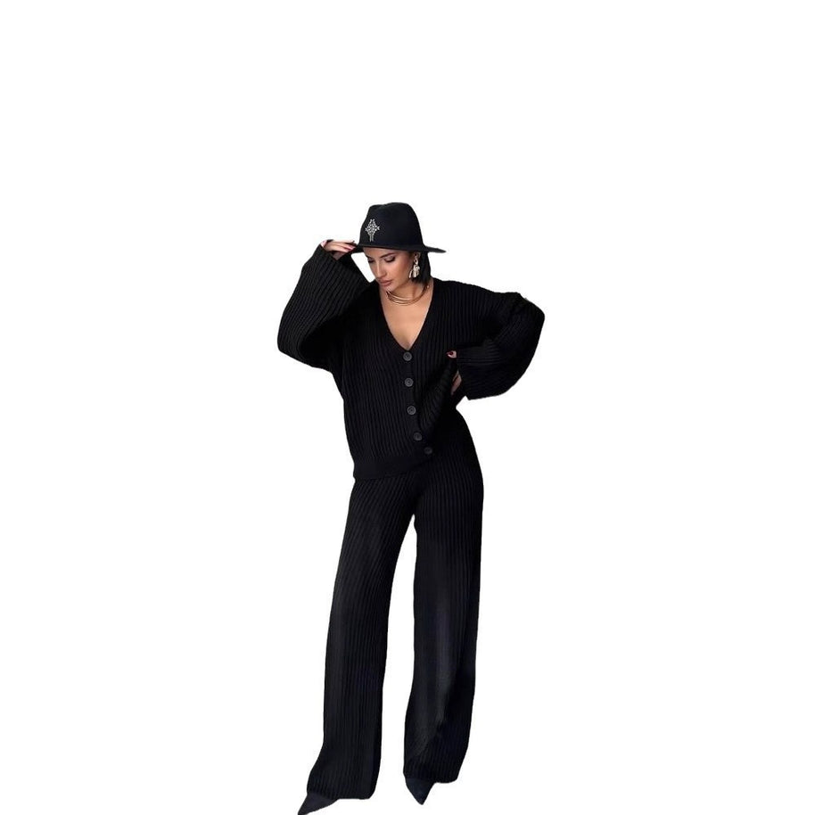 Damen Strickanzug mit weiten Ärmeln und Knopfleiste WW