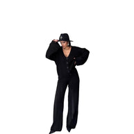 Damen Strickanzug mit weiten Ärmeln und Knopfleiste WW