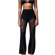 Damen elegante Spitzenhose mit hohem Bund und weit geschnittenem Bein WW