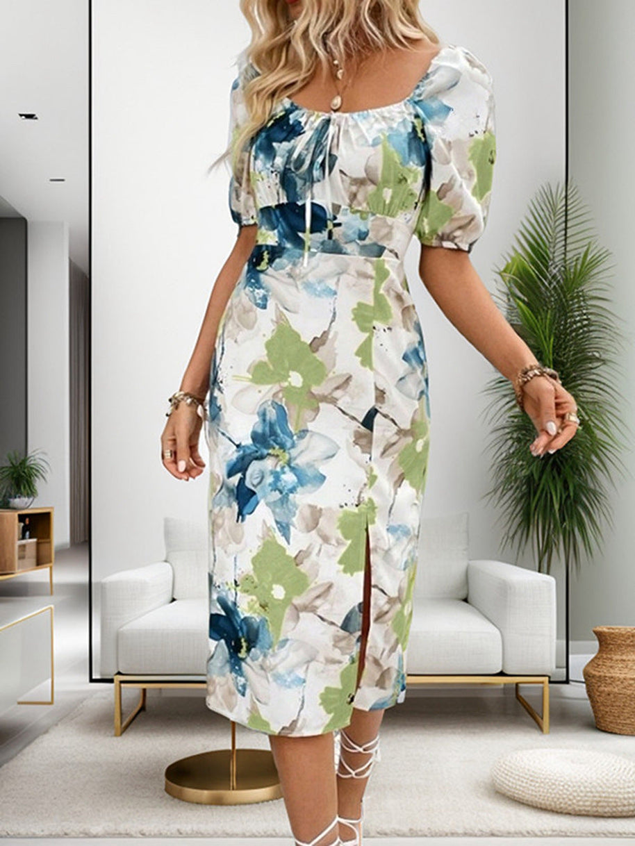 WW | Gedrucktes Kurzarm-Midikleid