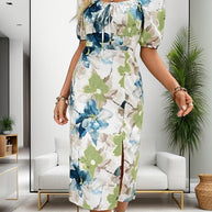 WW | Gedrucktes Kurzarm-Midikleid