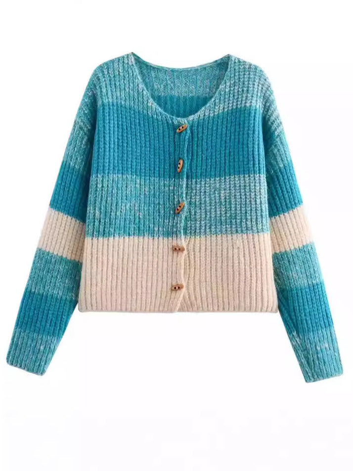 Damen Strickjacke mit elastischem Rippdesign und Holzknöpfen WW