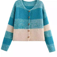 Damen Strickjacke mit elastischem Rippdesign und Holzknöpfen WW