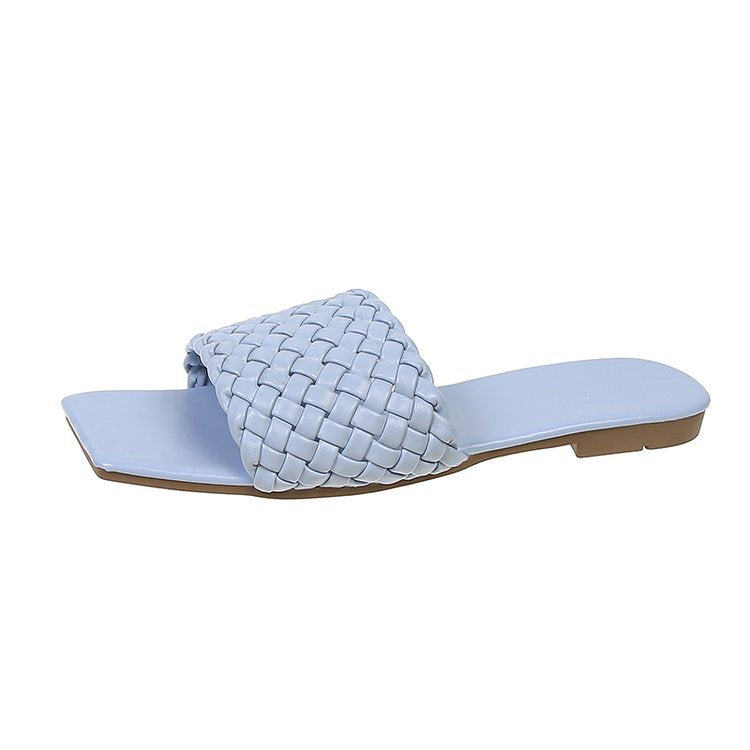 Damen Geflochtene Sandalen mit breitem Riemen und rutschfester Sohle WW