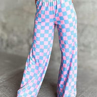Damen Karierte Palazzo-Hose mit elastischem Bund und praktischen Seitentaschen WW