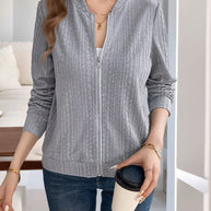 Damen Strickjacke mit Reißverschluss und strukturiertem Design WW