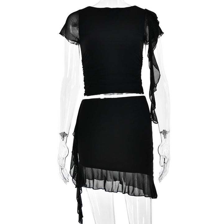 Damen Crop-Top und Minirock mit asymmetrischem Saum und Rüschendetails W&W Mode