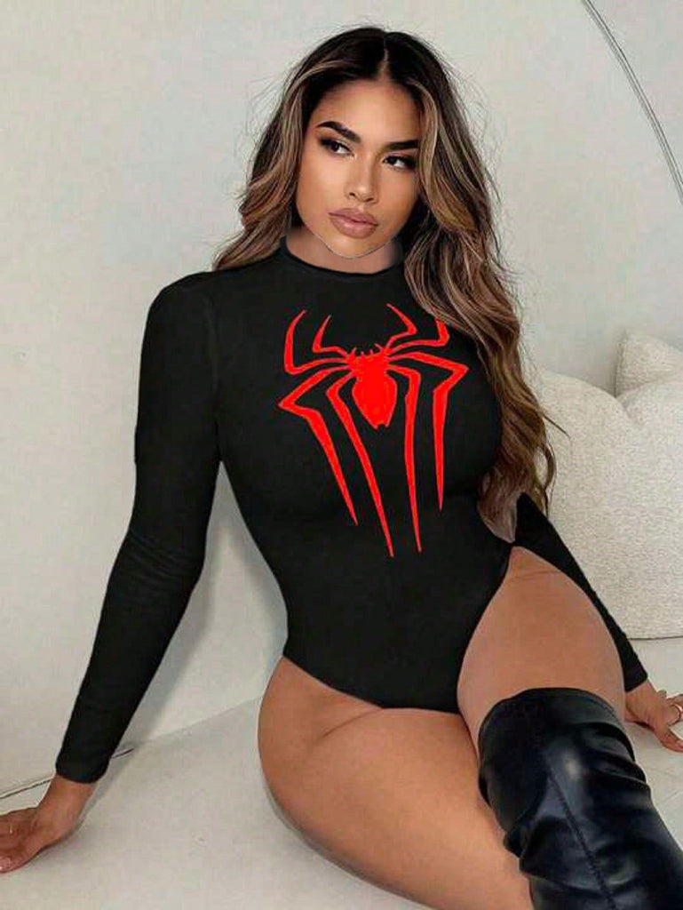 Damen Body mit aufregendem Spinnenmotiv und modernen Longsleeve-Design W&W