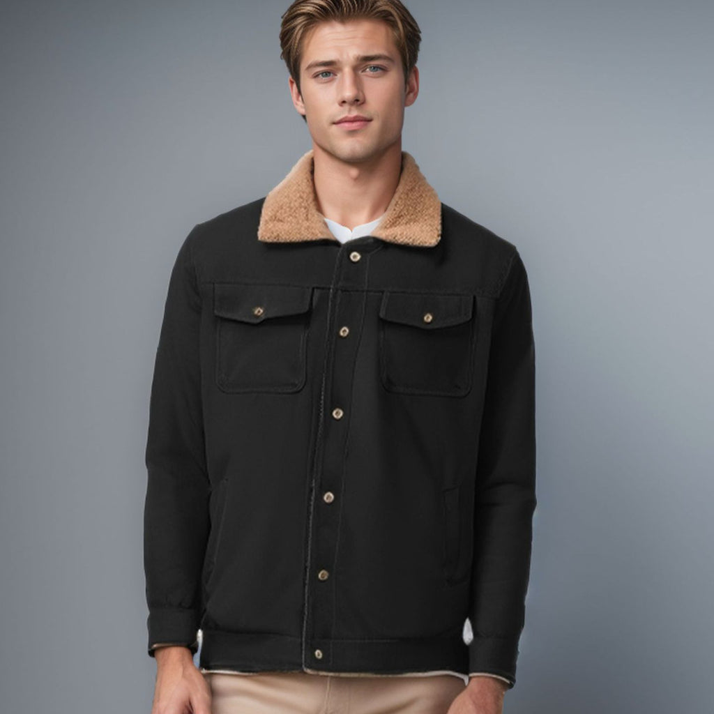 Herren schicke Arbeitsjacke mit weichem Kragen aus Kunstfell WW