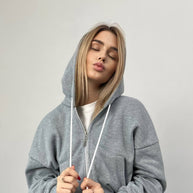 Damen sportliches cropped Hoodie mit Reißverschluss und großzügigem Schnitt WW