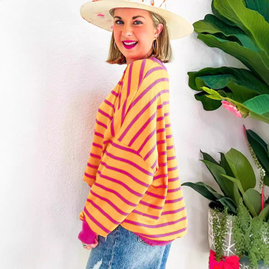 Damen lässiger und bequemer Pullover mit strukturiertem Rippenmuster und weitem Schnitt WW