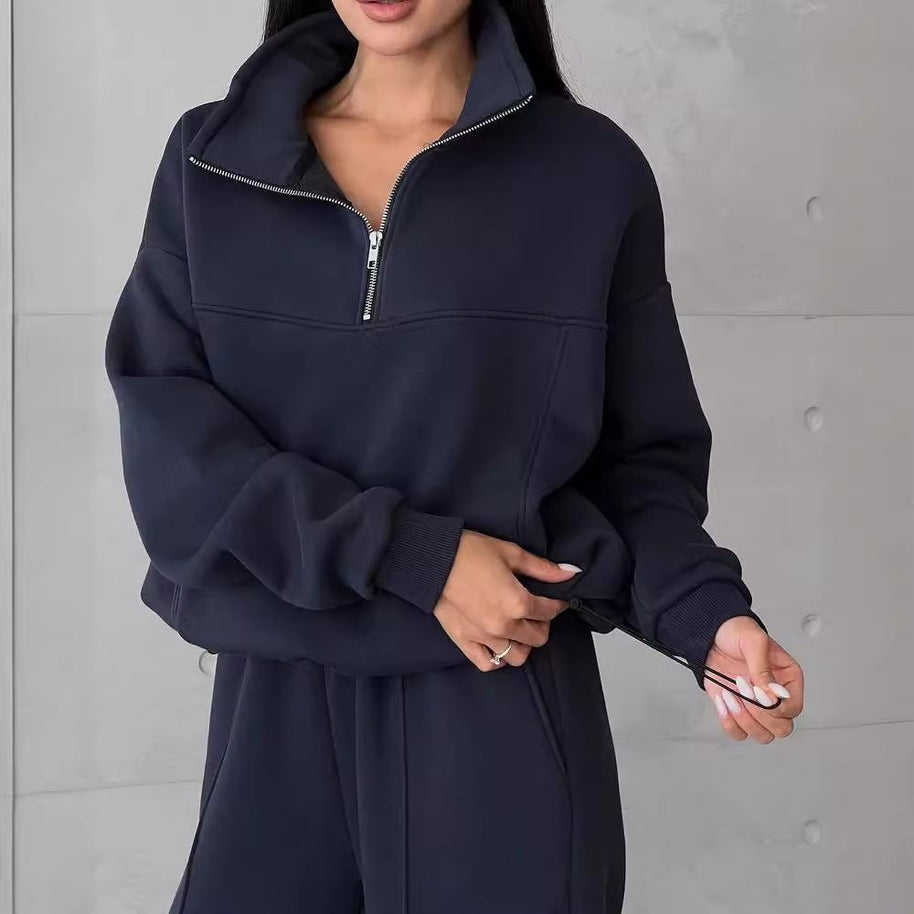 Damen Sportliches Fleece-Kombinationsset mit Stehkragen WW