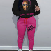 Damen Sportliches Hoodie- und Jogginghose-Set mit kreativem Grafikdruck und auffälligem Design WW