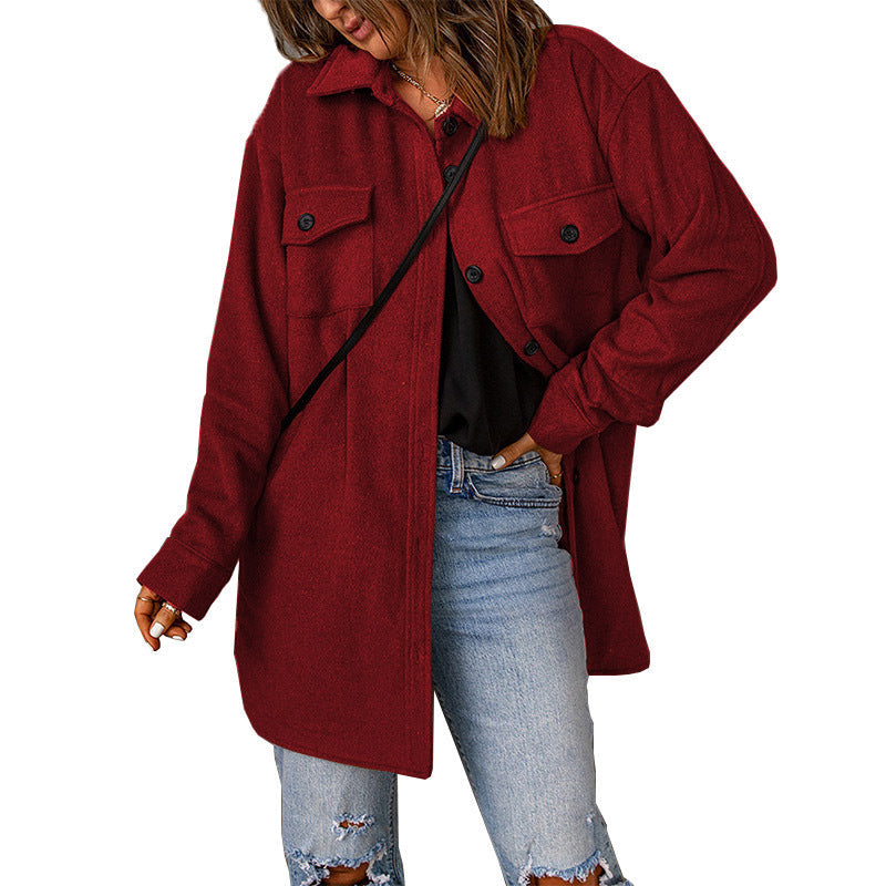 Damen Übergröße Hemdblusenjacke mit Taschen und lässigem Schnitt W&W Mode