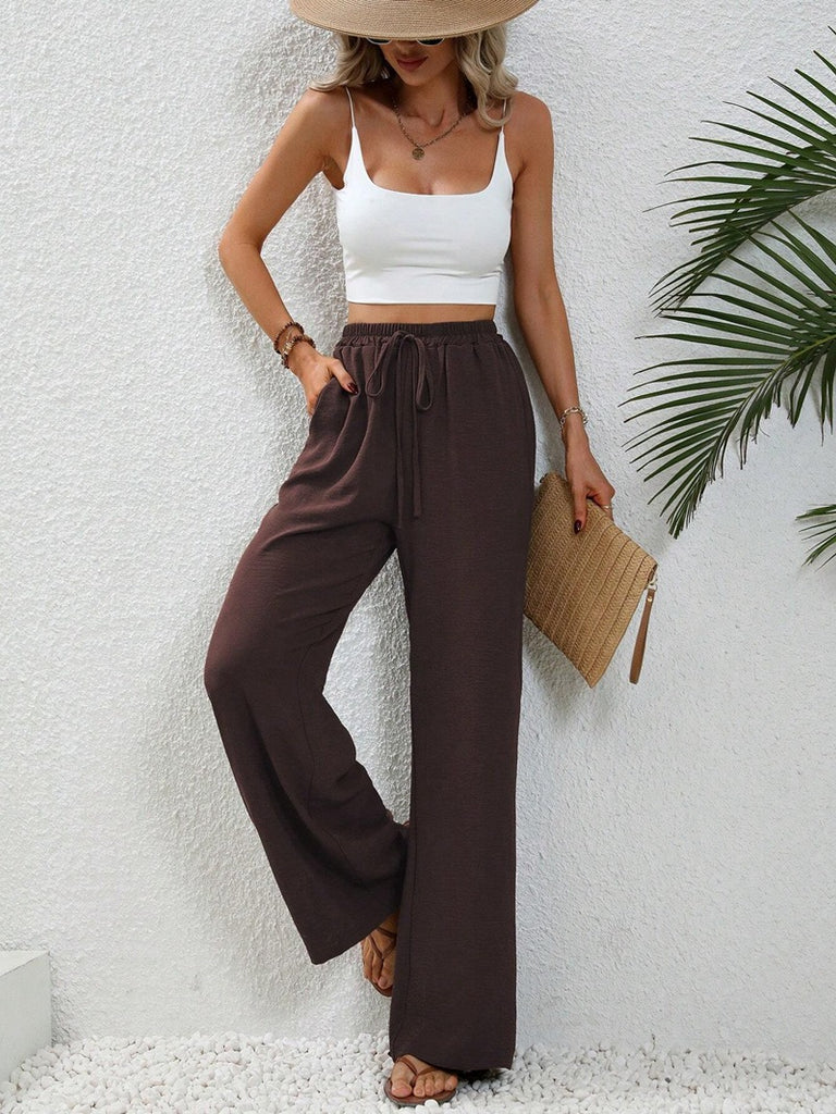 Damen elegante weite Hose aus leichtem Baumwollgemisch mit Gummizug WW