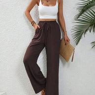 Damen elegante weite Hose aus leichtem Baumwollgemisch mit Gummizug WW
