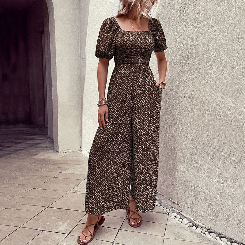 Damen Oversized Jumpsuit mit Puffärmeln und elastischem Taillenbund WW