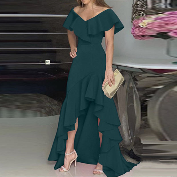 Damen Abendkleid mit asymmetrischem Rüschensaum WW