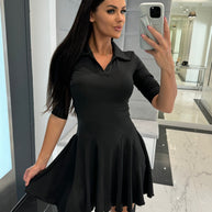 Damen A-Linien Kleid mit Polo-Kragen und schwingendem Rock WW