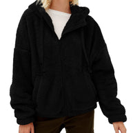 Damen Flauschige Kapuzenjacke mit praktischen Taschen und Reisverschluss WW