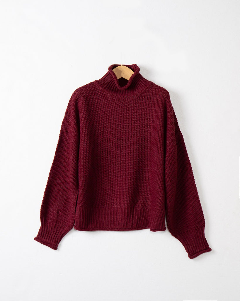 Damen modischer Pullover mit hohem Kragen und strukturierter Textur WW