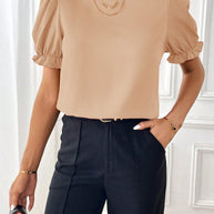 WW Pure-Color-Rundhals-Shirt-Top mit Temperament