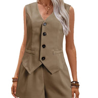 WW | Eleganter einfarbiger Weste-Anzug kurzes dreiteiliges Set