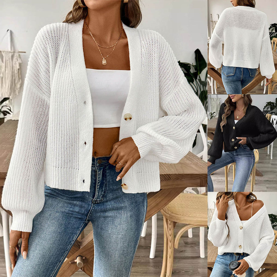 Damen lässige Strickjacke mit eleganter Knopfleiste und weitem Schnitt WW