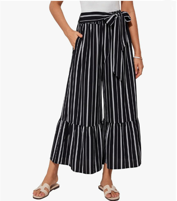 Damen weite und elegante Palazzo-Hose mit floralem Muster WW