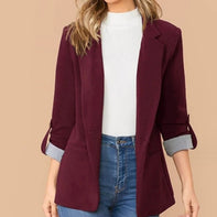Damen stilvolle und vielseitige Blazerjacke mit umgeschlagenen Ärmeln WW