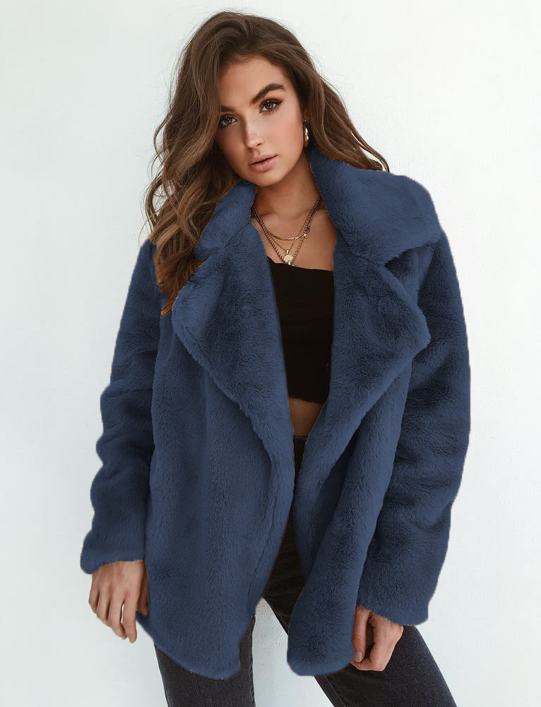 Damen elegante Fake-Fur Jacke mit weichem Kragen und lässigem Schnitt WW