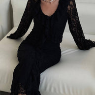 Damen Spitzen-Maxikleid mit Rüschendetails WW