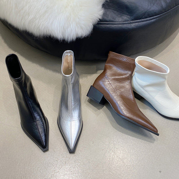 Damen Ankle Boots mit spitzer Zehenpartie und elegantem Blockabsatz WW