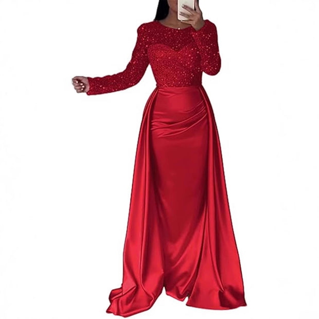 Damen Glamouröses Abendkleid mit funkelnden Perlen und fließendem Rock WW