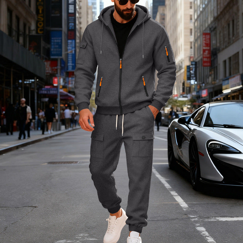 Herren stylisches Zweiteiliges Jogginganzug mit Kapuze und praktischen Taschen WW