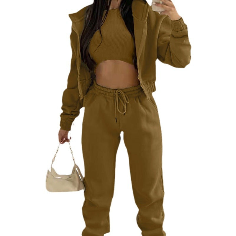 Damen Sportliches Zweiteiler-Set mit kurzem Oberteil und lässigen Jogginghosen W&W Mode