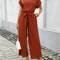 Damen Jumpsuit mit weitem Bein und Taillengürtel WW