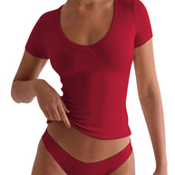 Damen figurbetontes V-Neck T-Shirt mit kurzen Ärmeln WW