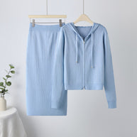 Damen Strick-Set mit Kapuze und schmalem Rock WW