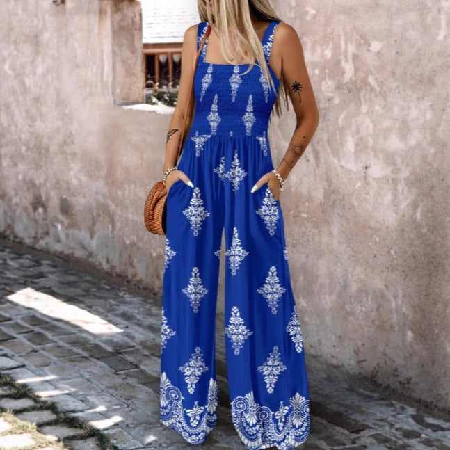 Damen luftiger Jumpsuit mit floralem Design und praktischen Taschen WW